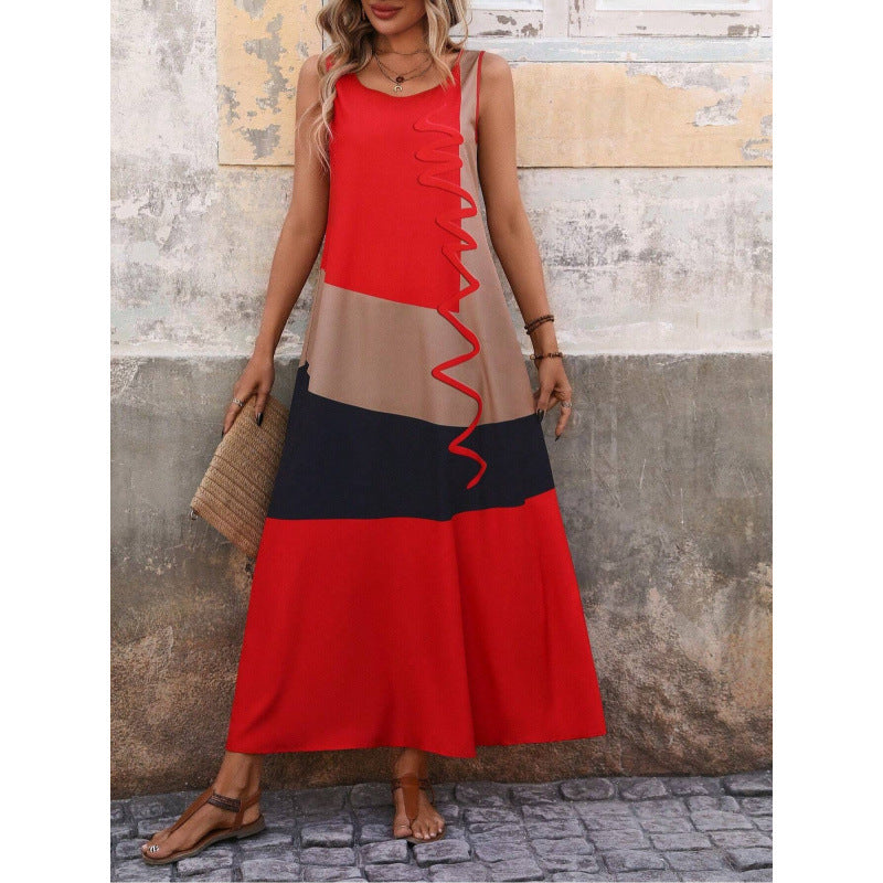 Dame stilfuld Color-Block-Maxi-kjole med dekorative flæse-detaljer Stilla