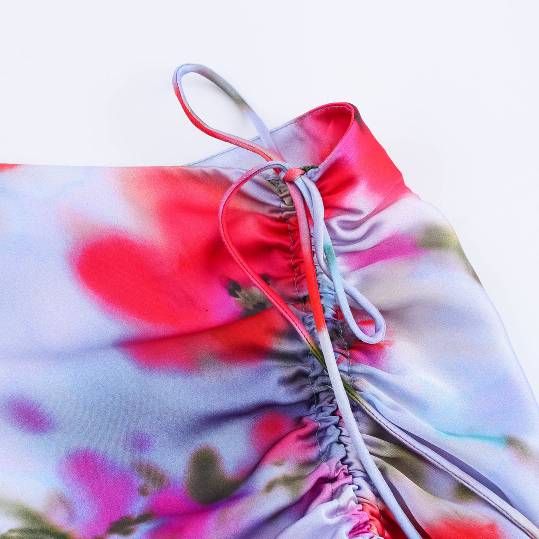 Dame Floral Print Maxi Nederdel med Snøre-Sidedetalje Stilla