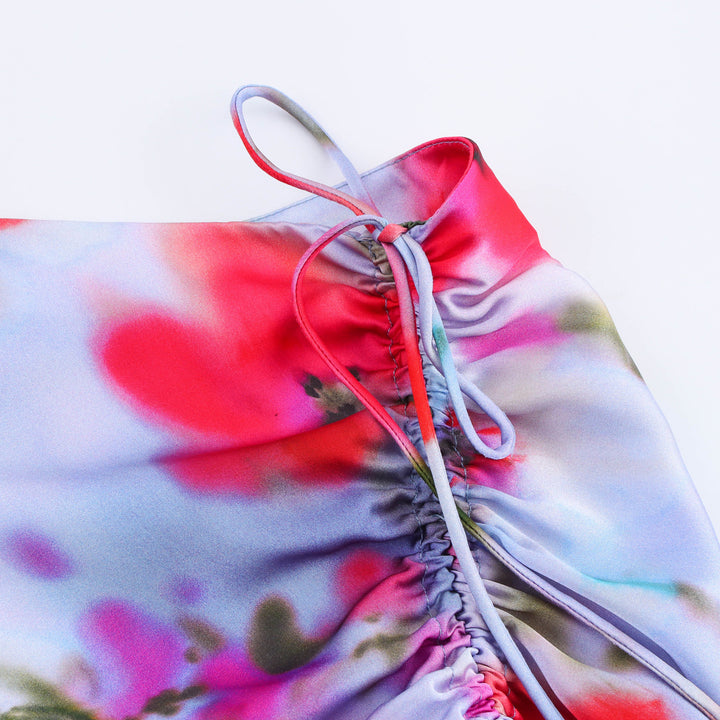 Dame Floral Print Maxi Nederdel med Snøre-Sidedetalje Stilla