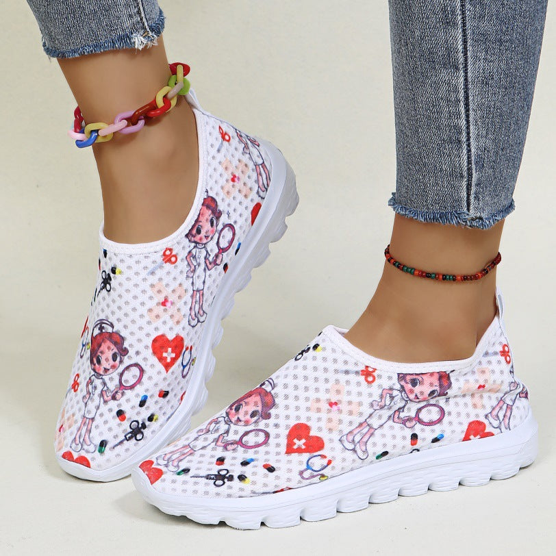 Dame Slip-On Sneakers med glædeligt motiv og skridsikker sål Stilla