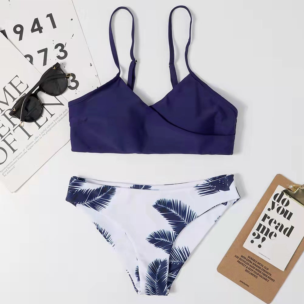 Dame bikini-sæt med dobbelt spaghetti-strop og trendy palmeprint Stilla