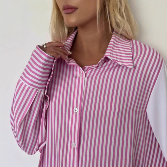 Dame Oversize Bluse med stribemønster og volumøse ærmer Stilla
