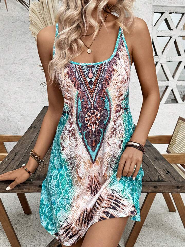 Kvinder Bohemian Print Ermeløs Kjole Stilla