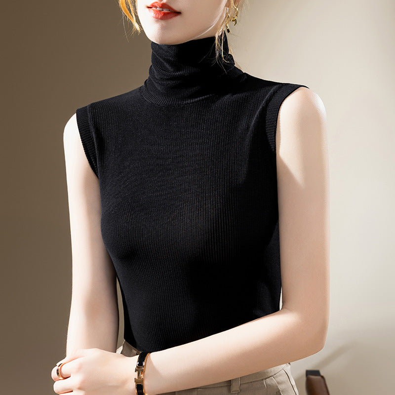Dame ærmeløs Turtleneck-top i højkvalitets ribmateriale Stilla