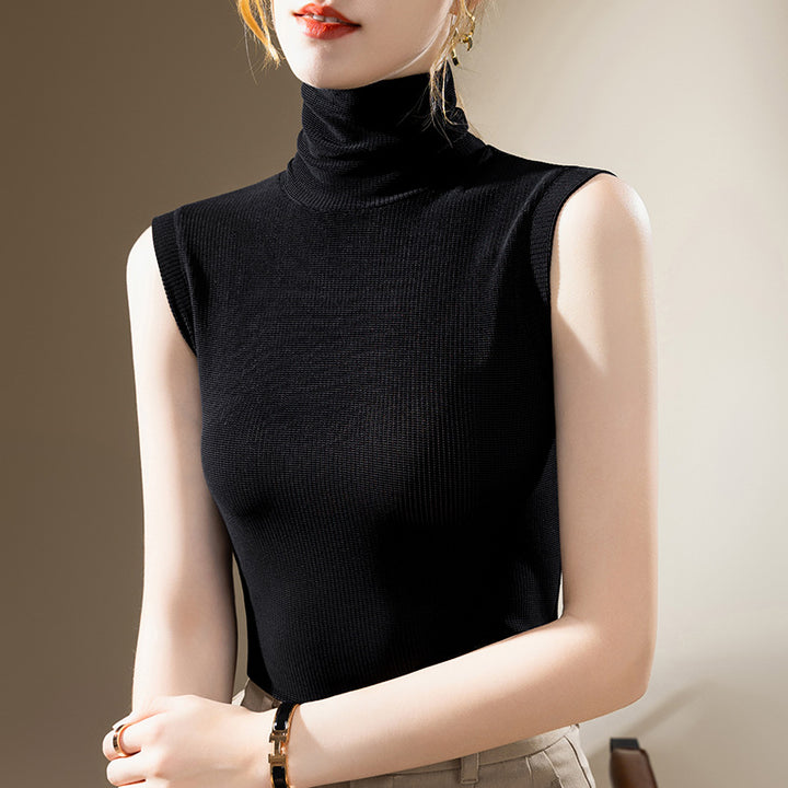 Dame ærmeløs Turtleneck-top i højkvalitets ribmateriale Stilla