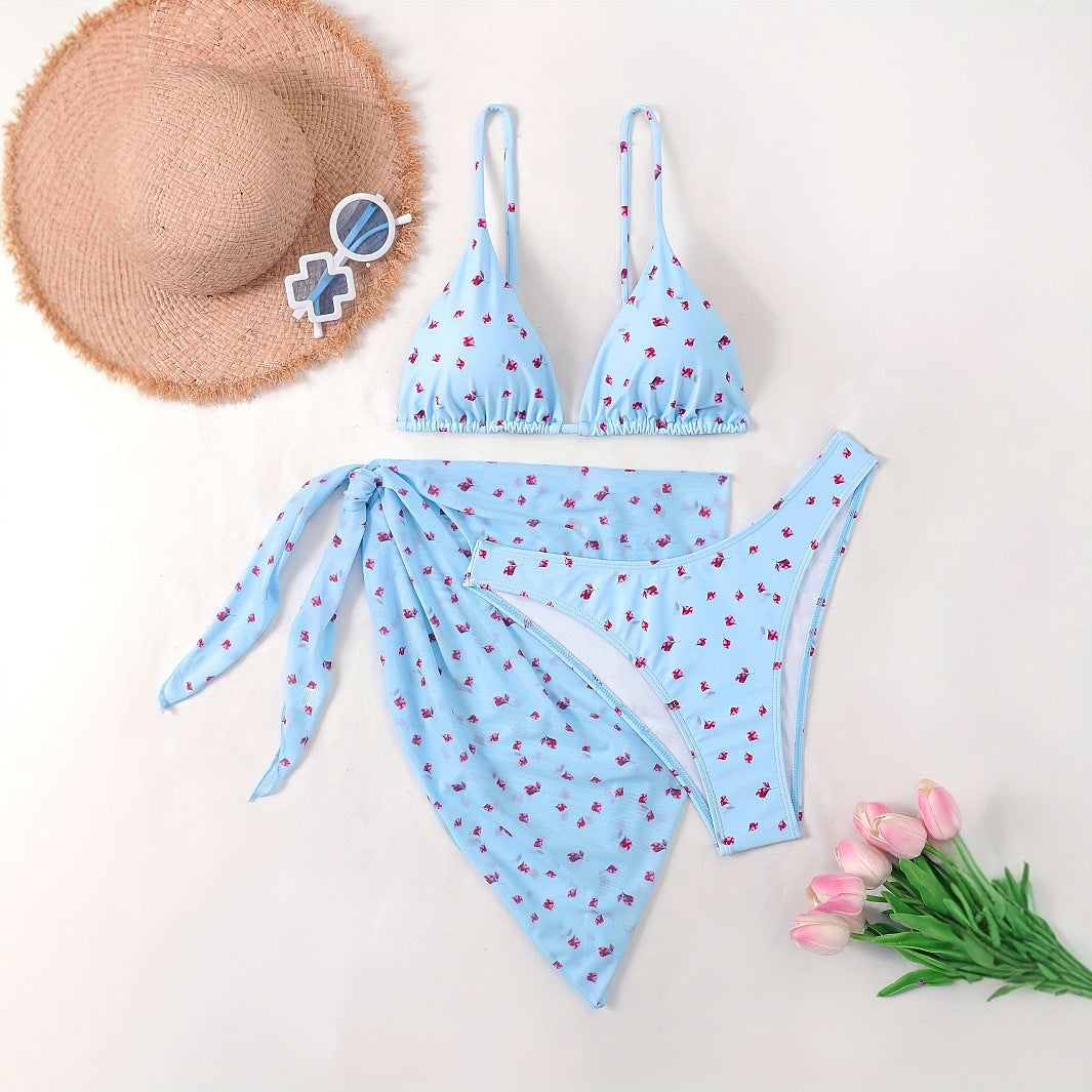 Dame Bikini-sæt med legende blomsterprint og elegant omslagskjørt Stilla
