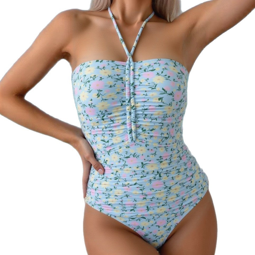 Dame Bandeau badedragt med glad blomsterdesign Skovae