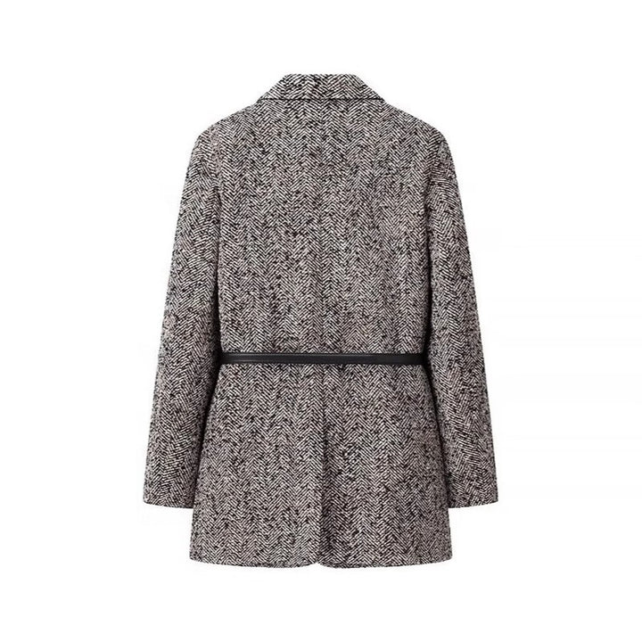 Dame Textureret Houndstooth Blazer med Bælte Talje Stilla