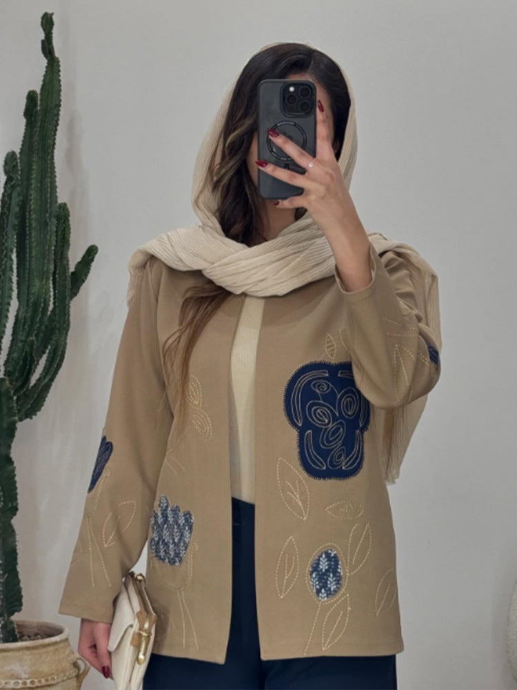 Dame mode blazerjakke med blomster broderi Stilla