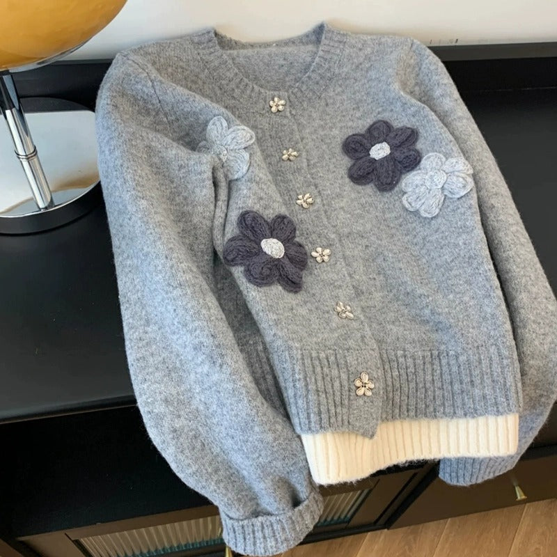 Femme Bestikket Floral Strikjakke Stilla