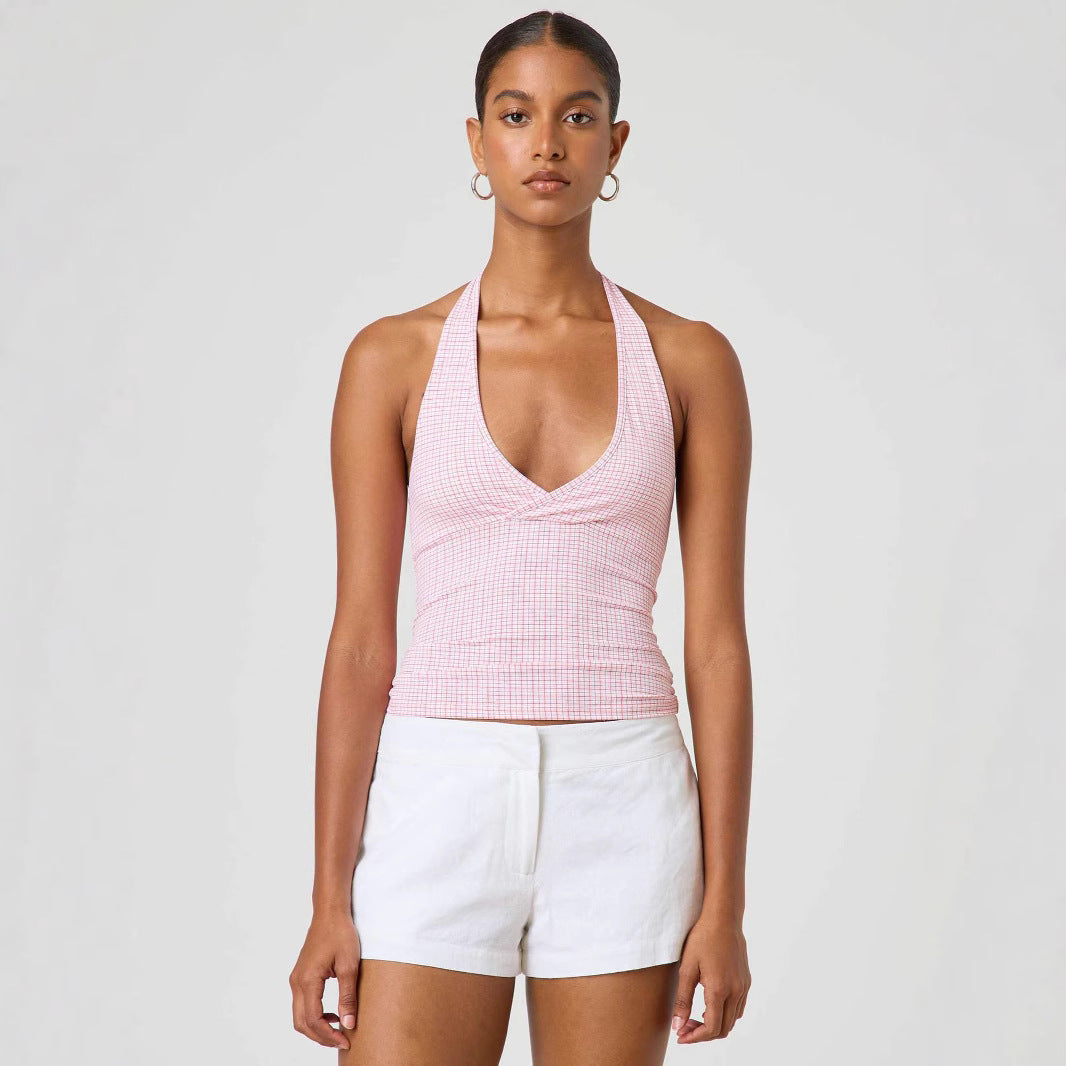 Dame Halter-top med prikkemønster og V-hals Skovae