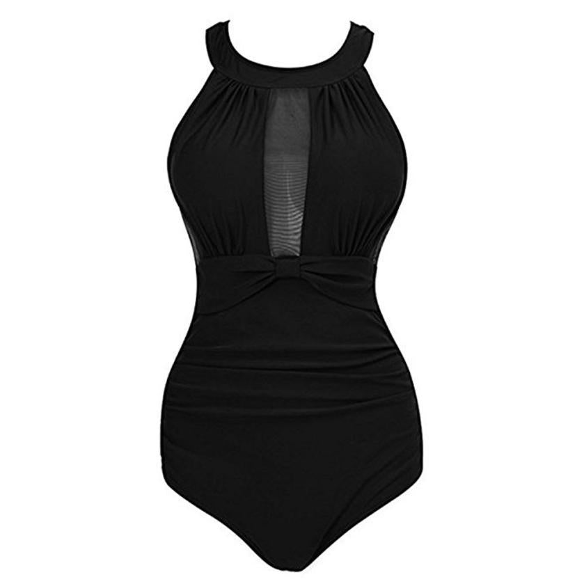 Dame én-delt badedragt med transparent mesh-indsats og rynket design Stilla