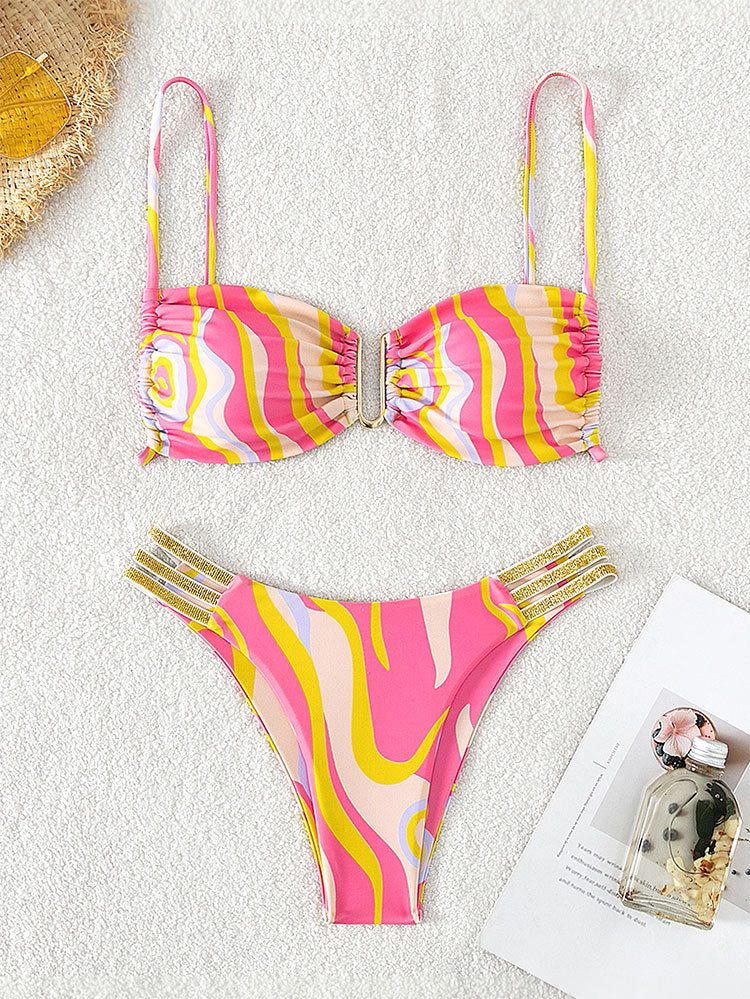 Dame Triangel-Bikini med elegant ruffle-detalje og glitrende stropper Skovae