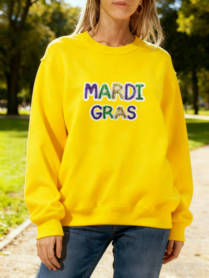 Women's sweatshirt with vibrant Mardi Gras lettering Stilla