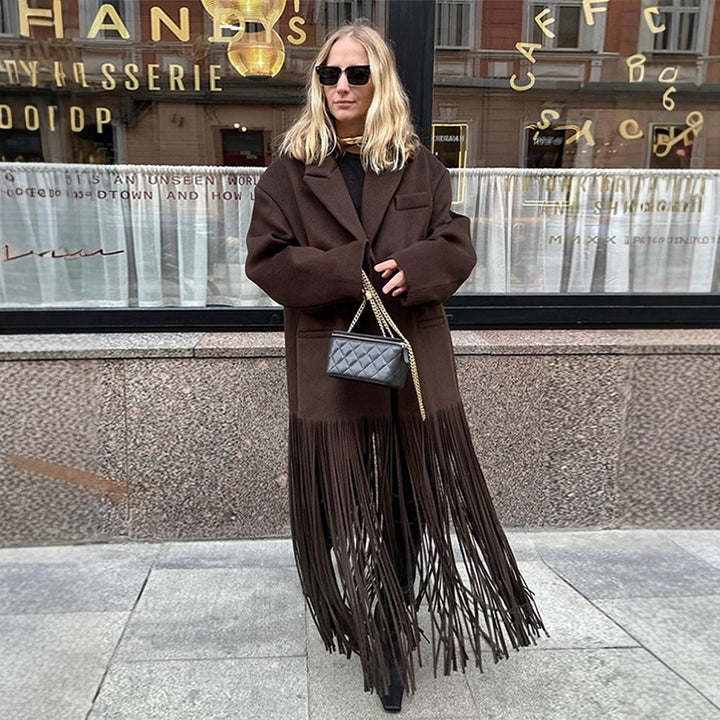 Kvinders oversized frakke med frynser Stilla
