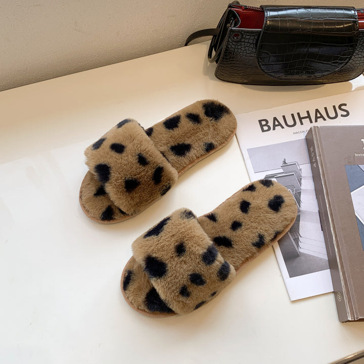 Dame plysch-pantofler med trendy leopardmønster og komfortabel fodseng Stilla