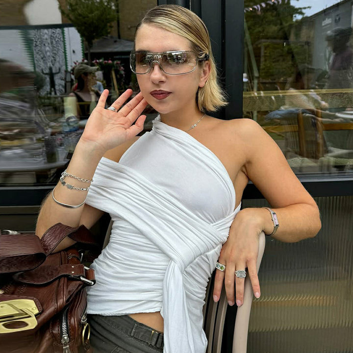 Damer Elegant indpakningsoverdel med asymmetrisk snit Skovae