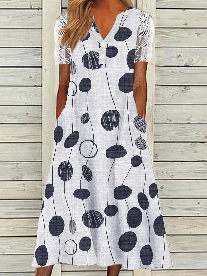 Dame Midi-kjole med blomsterprint og praktiske lommer Stilla