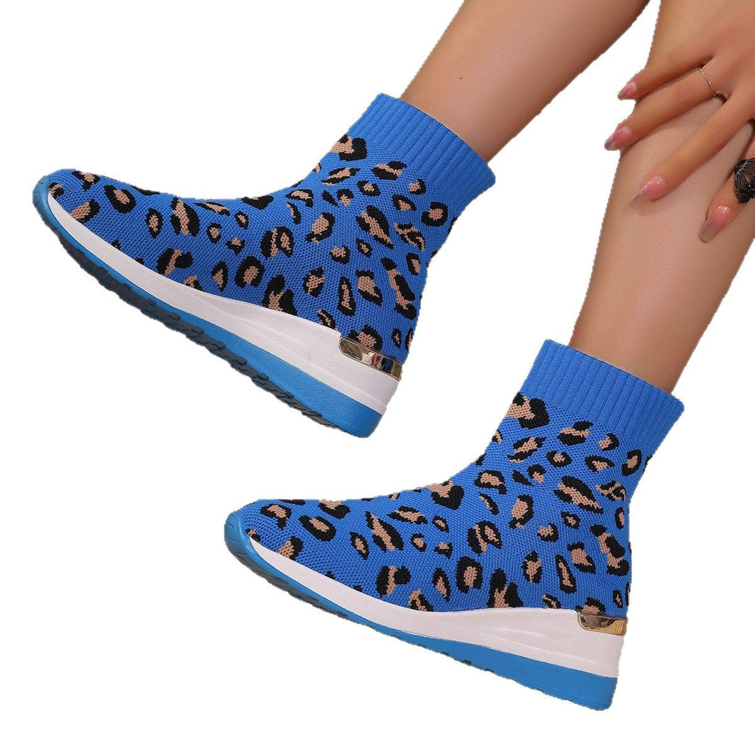 Dame Sneakerboots med innovativt strikdesign og trendy leopardmønster Stilla