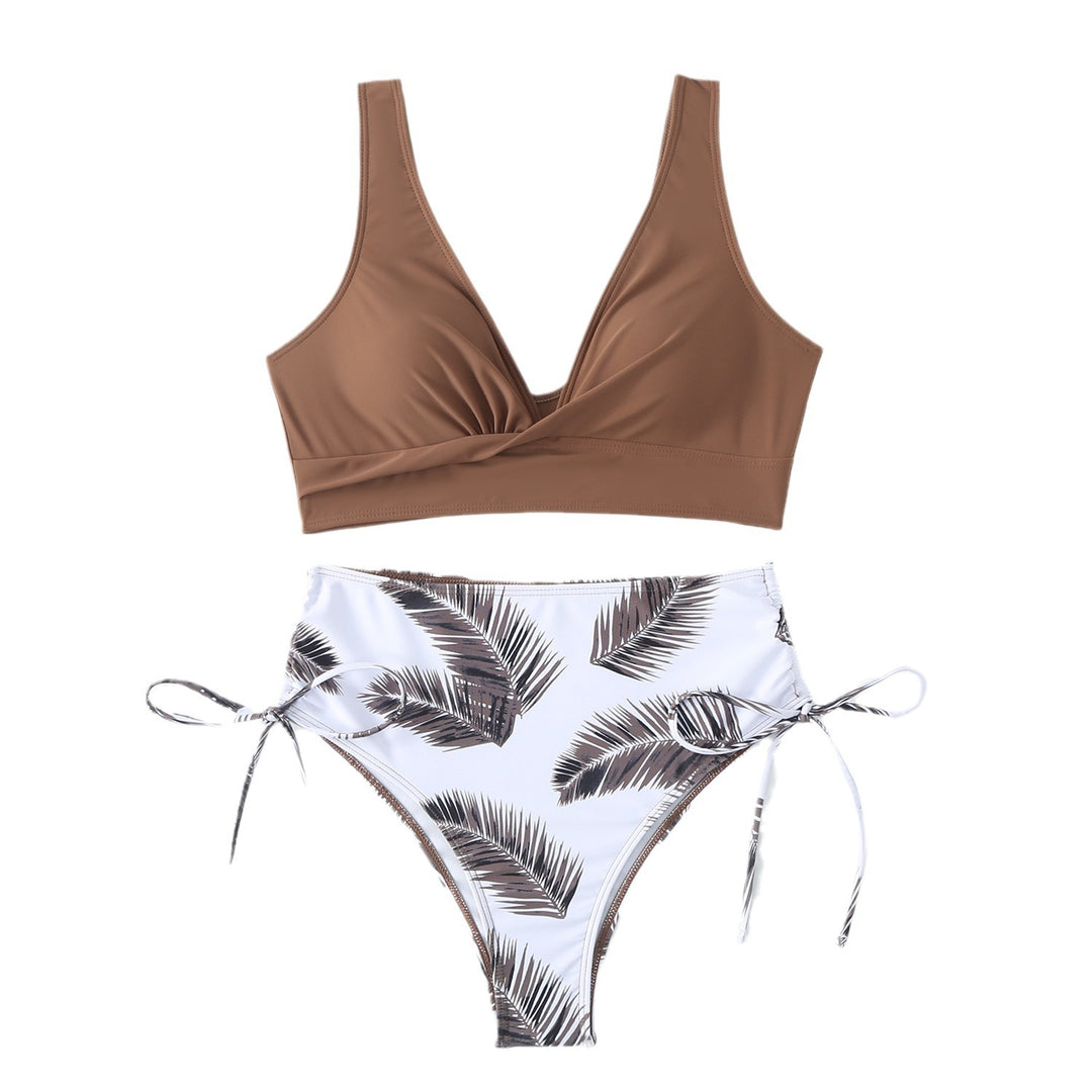 Damer Højtaljet Palmblad-Print Bikini-Sæt Stilla