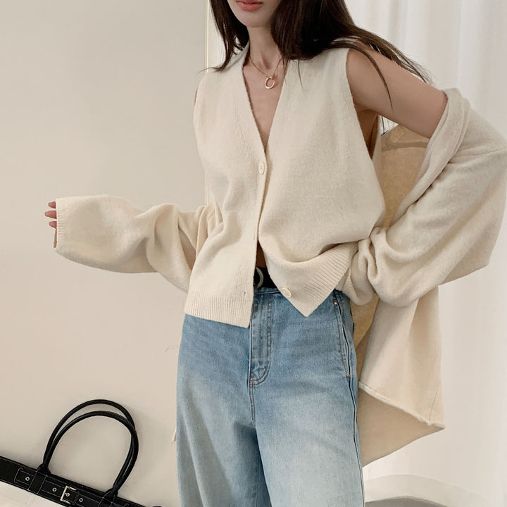 Dame Fashionable Cardigan med Elegant V-Hals og Knaplukning Stilla