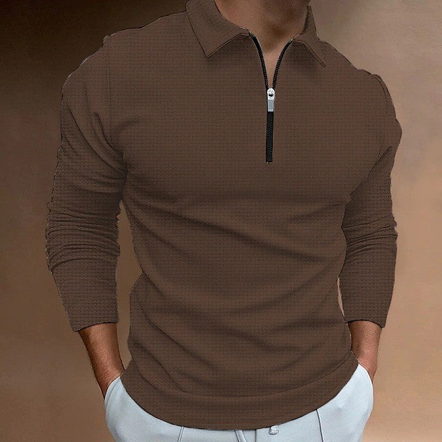 Herrer Sporty Langærmet polo med moderne lynlås Stilla