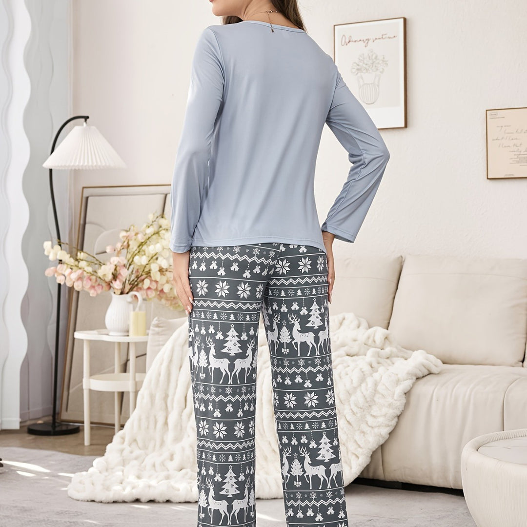 Dame vinter pyjamasæt med festligt design og lange ærmer Stilla