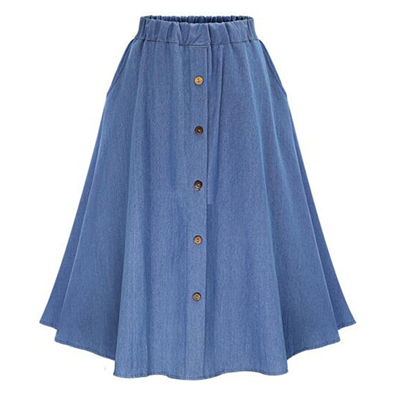 Kvinder Lang Denim Nederdel med Knapdetaljer Stilla