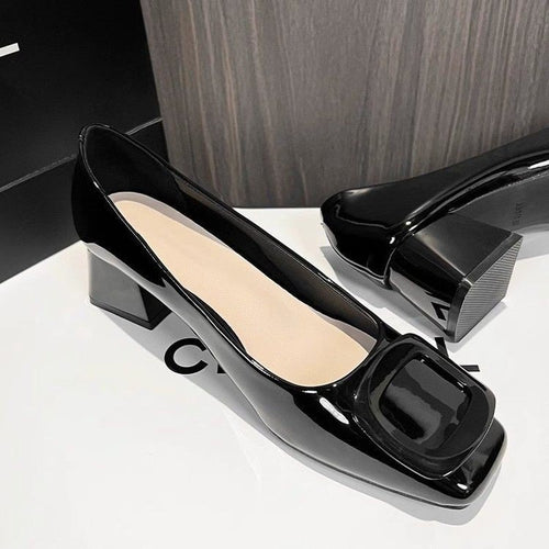 Dame Elegante Ballerinas med moderigtigt glans og komfortabel blok hæl Stilla