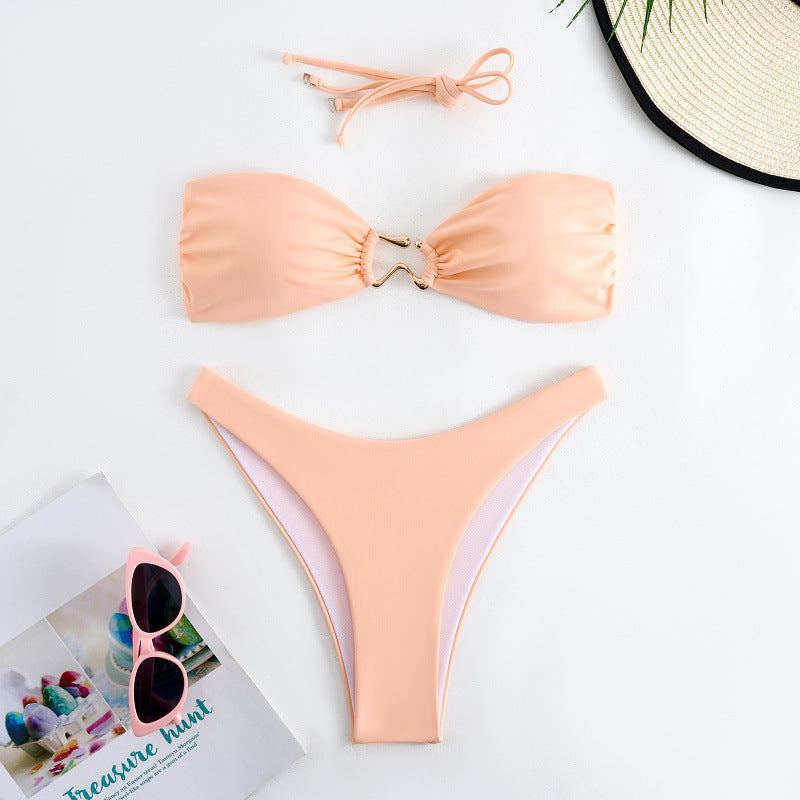 Dame Bandeau Bikini med elegant guld-detail Skovae
