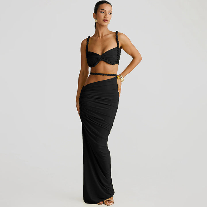 Dame trapformet aftenkjole med trendy farvegradient og elegant drapering Stilla