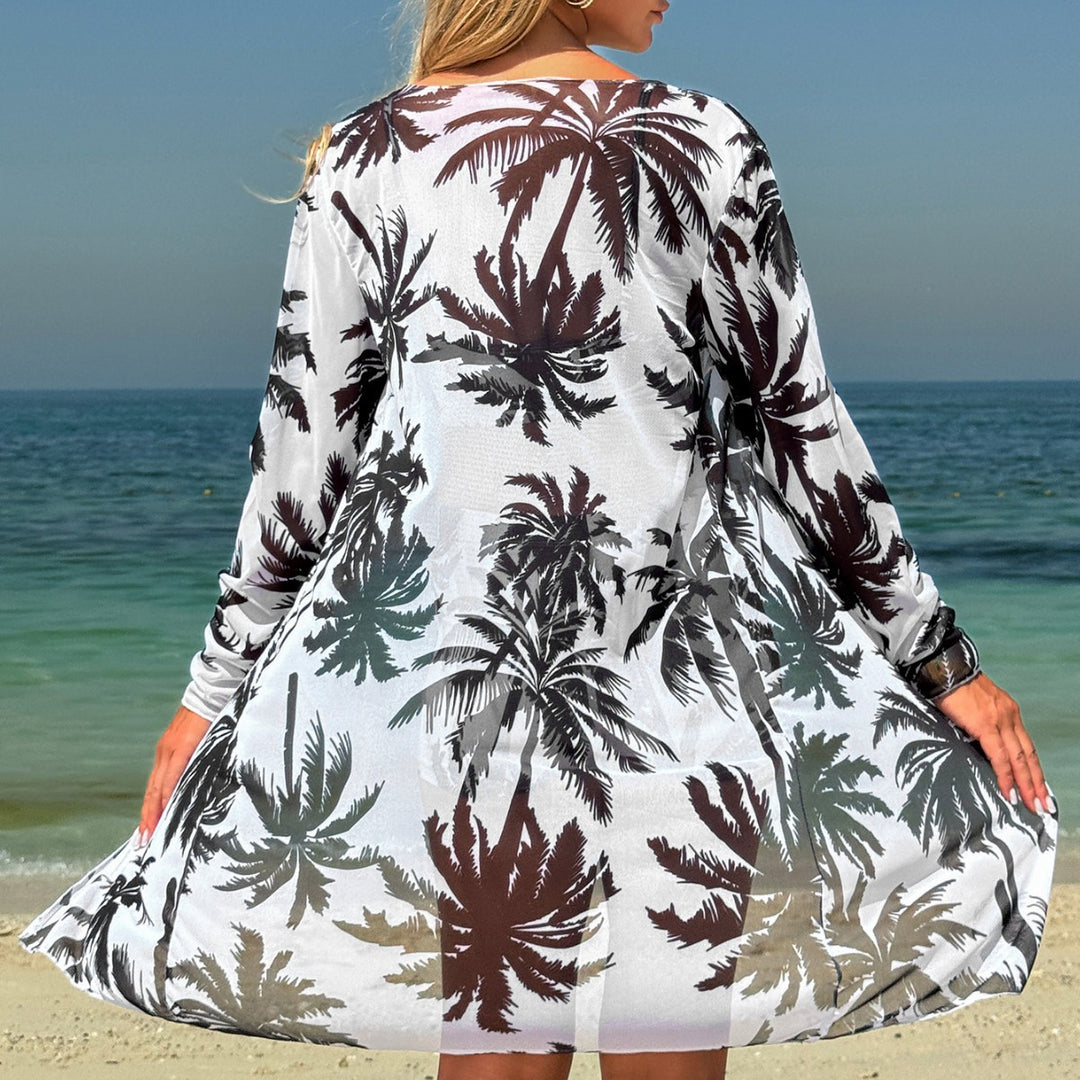 Dame Strand-Kimono og Bikini-Sæt med tropisk Palmendesign Stilla