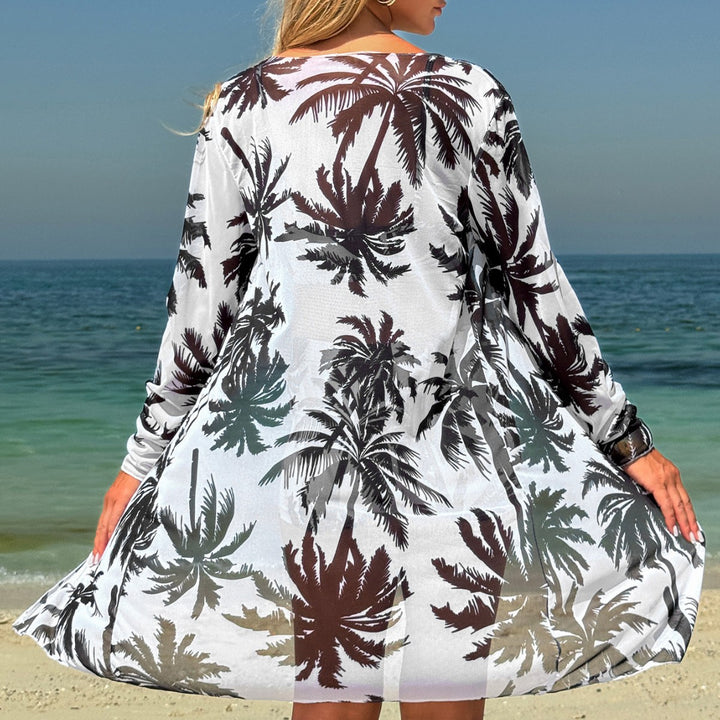 Dame Strand-Kimono og Bikini-Sæt med tropisk Palmendesign Stilla