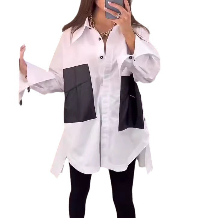 Dame Oversized Bluse med Kontrast-lommer Stilla