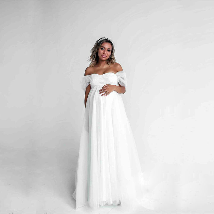 Dame Off-Shoulder Tulle Graviditetskjole Stilla