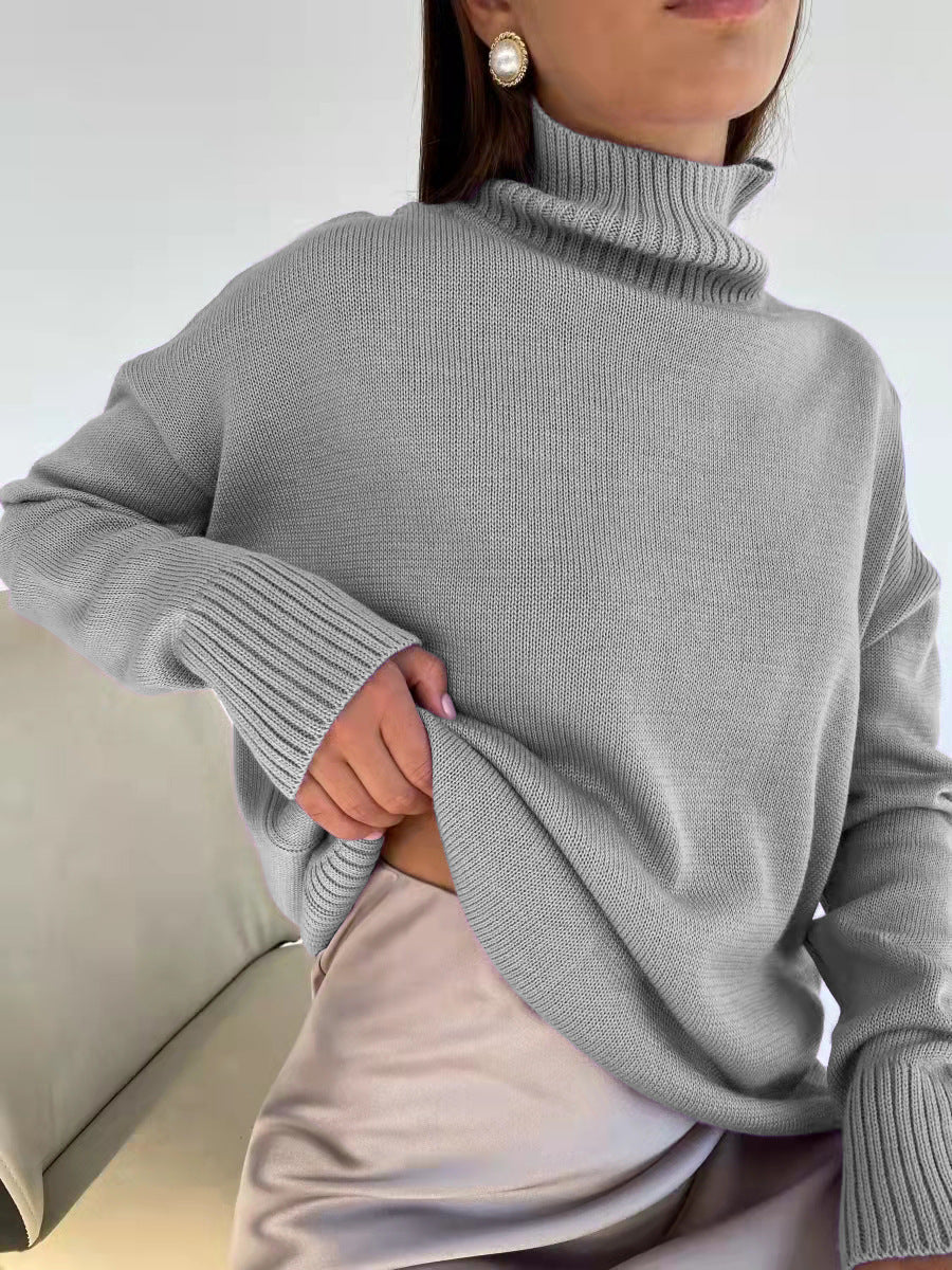 Dame elegant rullekrave sweater i fint strik Stilla