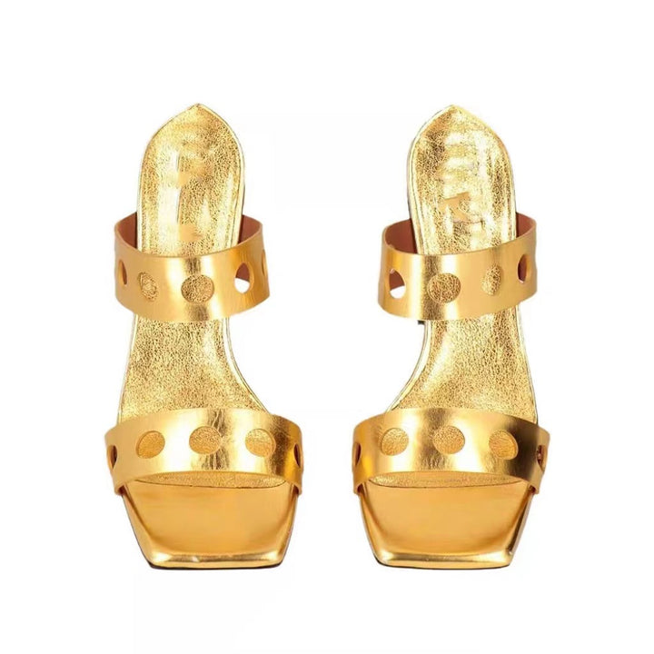 Femme moderne Open-Toe-Blockhæls-Mules med udsnit cirkulært design Stilla