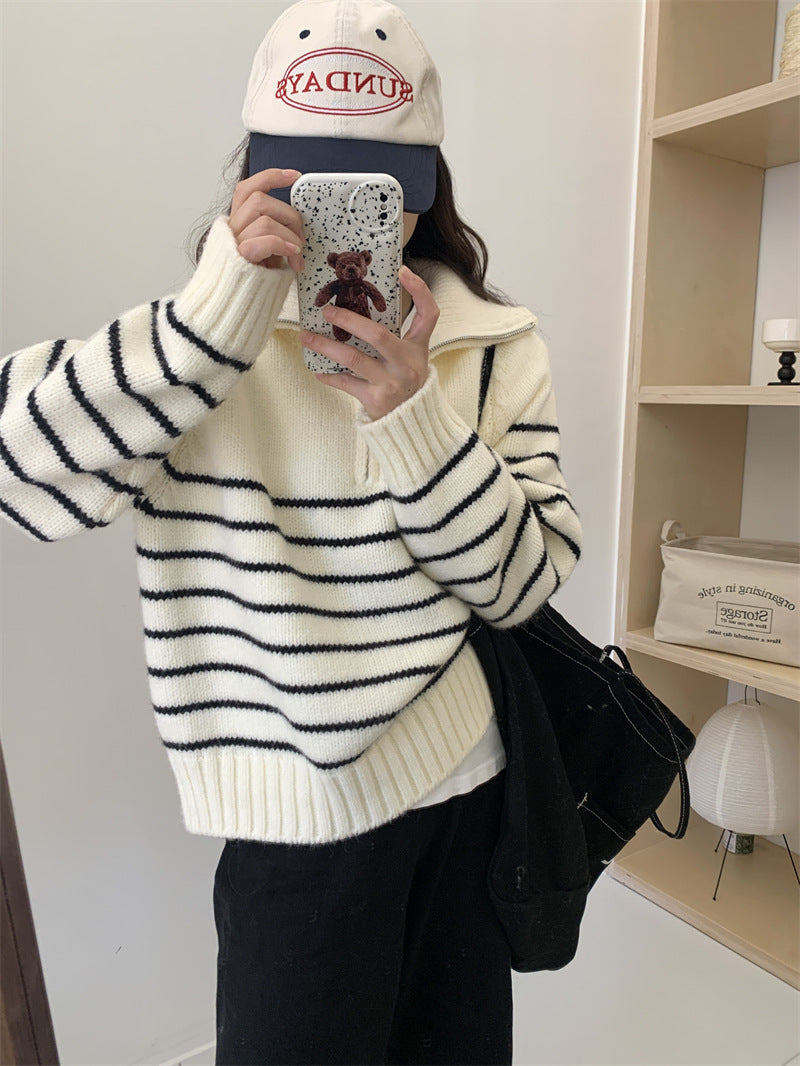 Femme Relaxed Fit Stribet Striktrøje Stilla