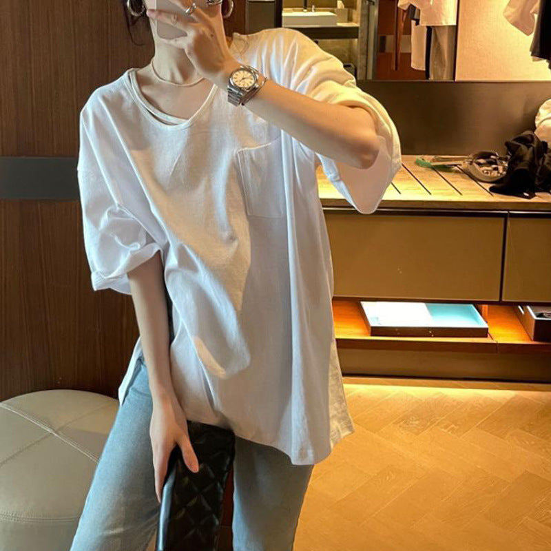 Femme Plus Size Pocket Detail Bomulds T-shirt Stilla
