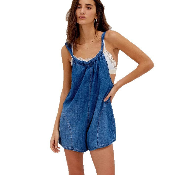 Dame Jeans-overalls med rynket U-hals og praktiske lommer Stilla