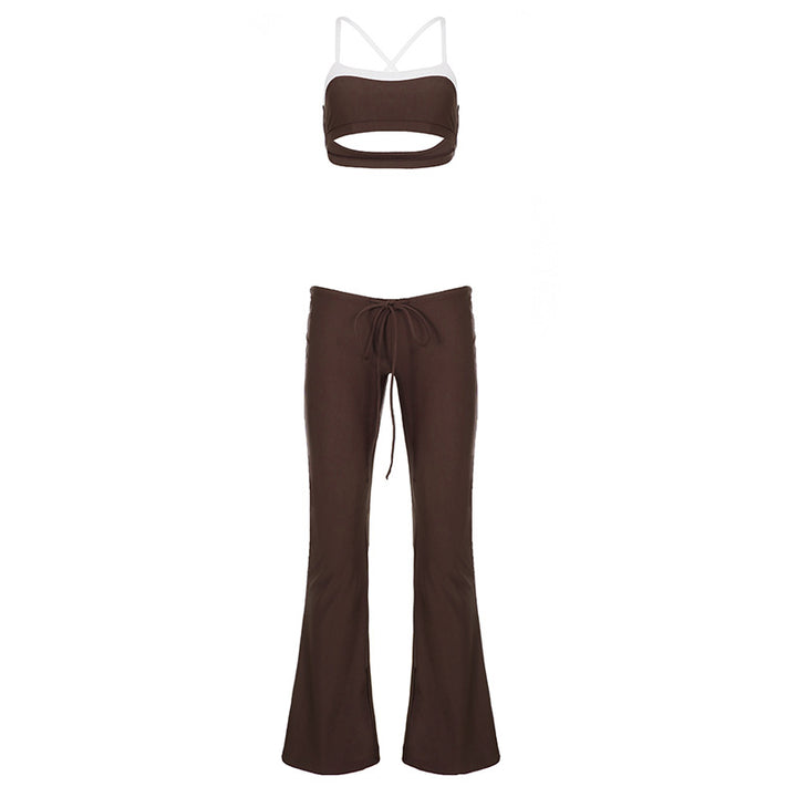 Dame sporty flared sæt med crop-top og bindebånd Skovae