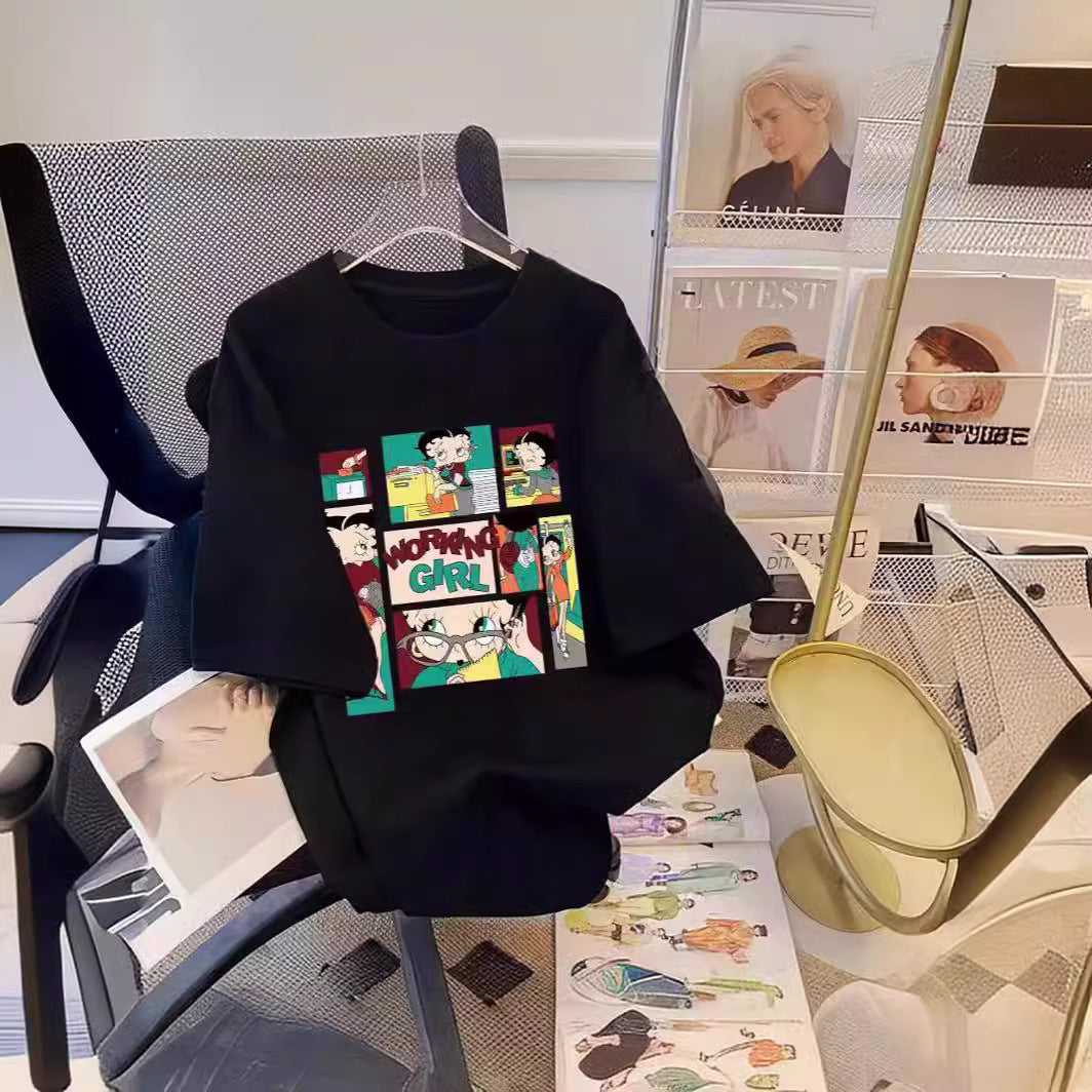 Dame T-shirt med kreativt comic-design Stilla