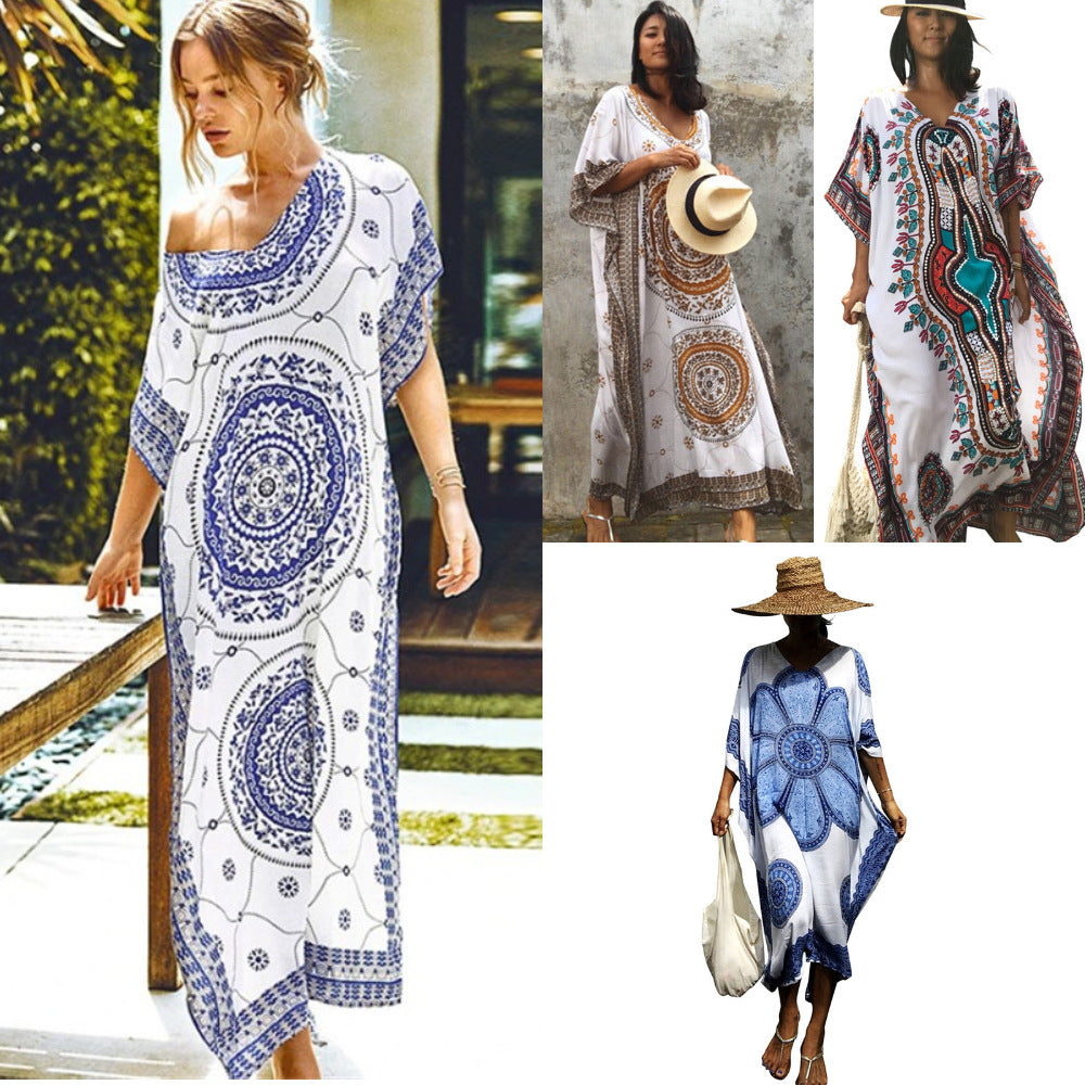 Dame Strandkjole med boho-inspireret mandala-look og luftig pasform Stilla