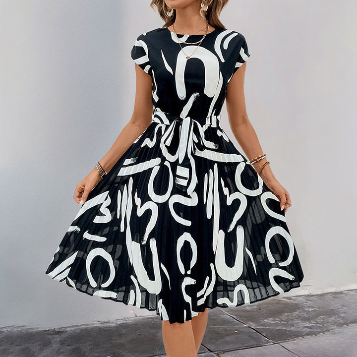 Dame Floral Print Midi Kjole med justerbar Talje Snor Stilla