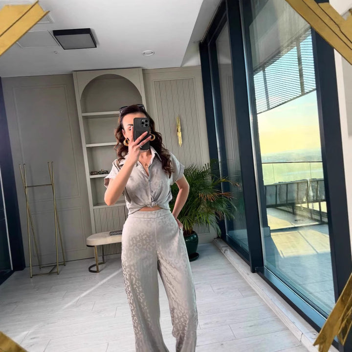 Dame Chic Crop Shirt og løstsiddende bukser sæt Stilla