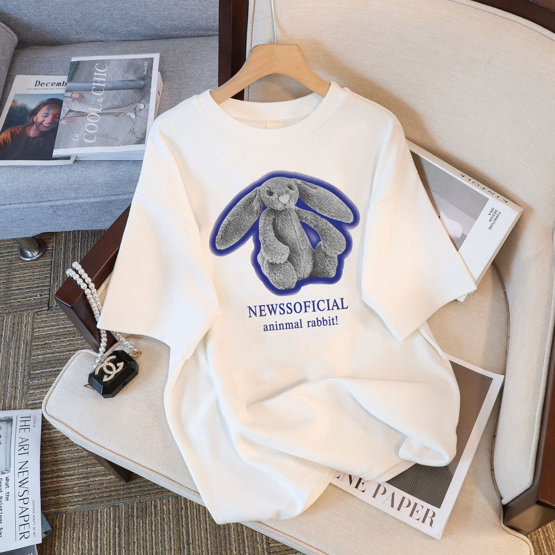 Dame T-shirt med kreativt kanindesign og afslappet snit Stilla