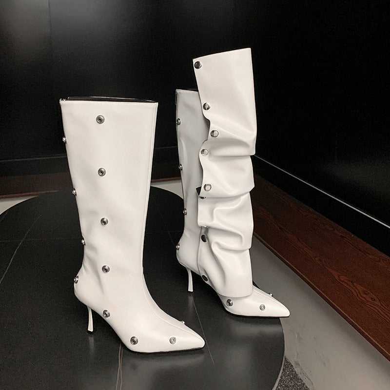 Femme High-Stiletto Statement Over-the-Knee Boots med dekorative trykknapsaccents Stilla