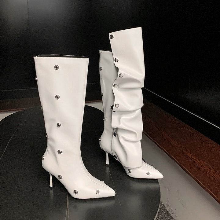 Femme High-Stiletto Statement Over-the-Knee Boots med dekorative trykknapsaccents Stilla