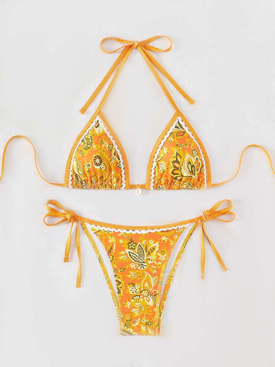 Dame Triangel-bikini med blomsteragtigt vintage-mønster Skovae