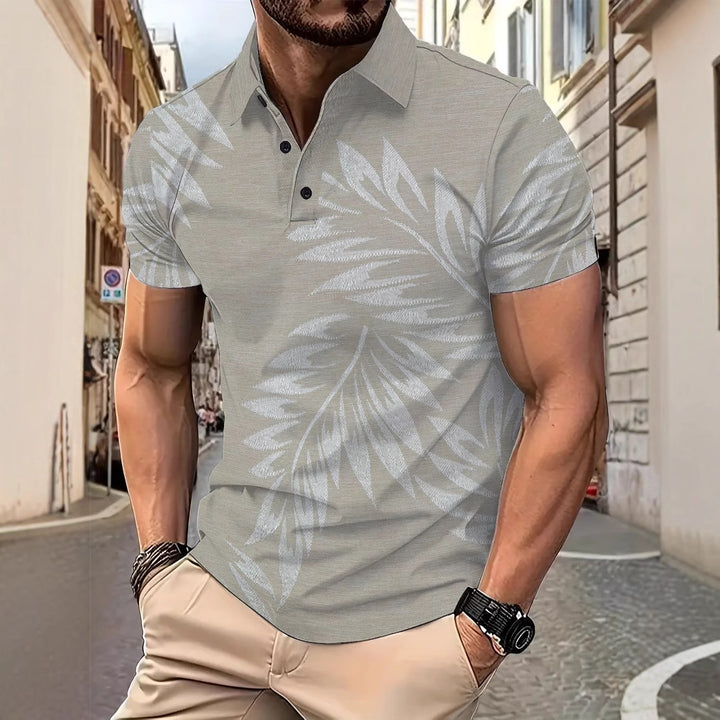 Herrer Kortærmet Poloshirt med elegant Bladdesign Stilla